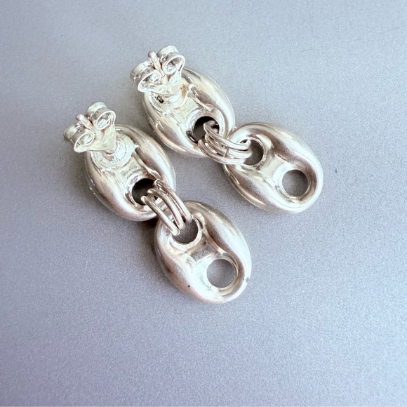 Puffy Mariner/ Coffee Bean Dangle Italian Earrings in Sterling Silver - Picture 3 of 7